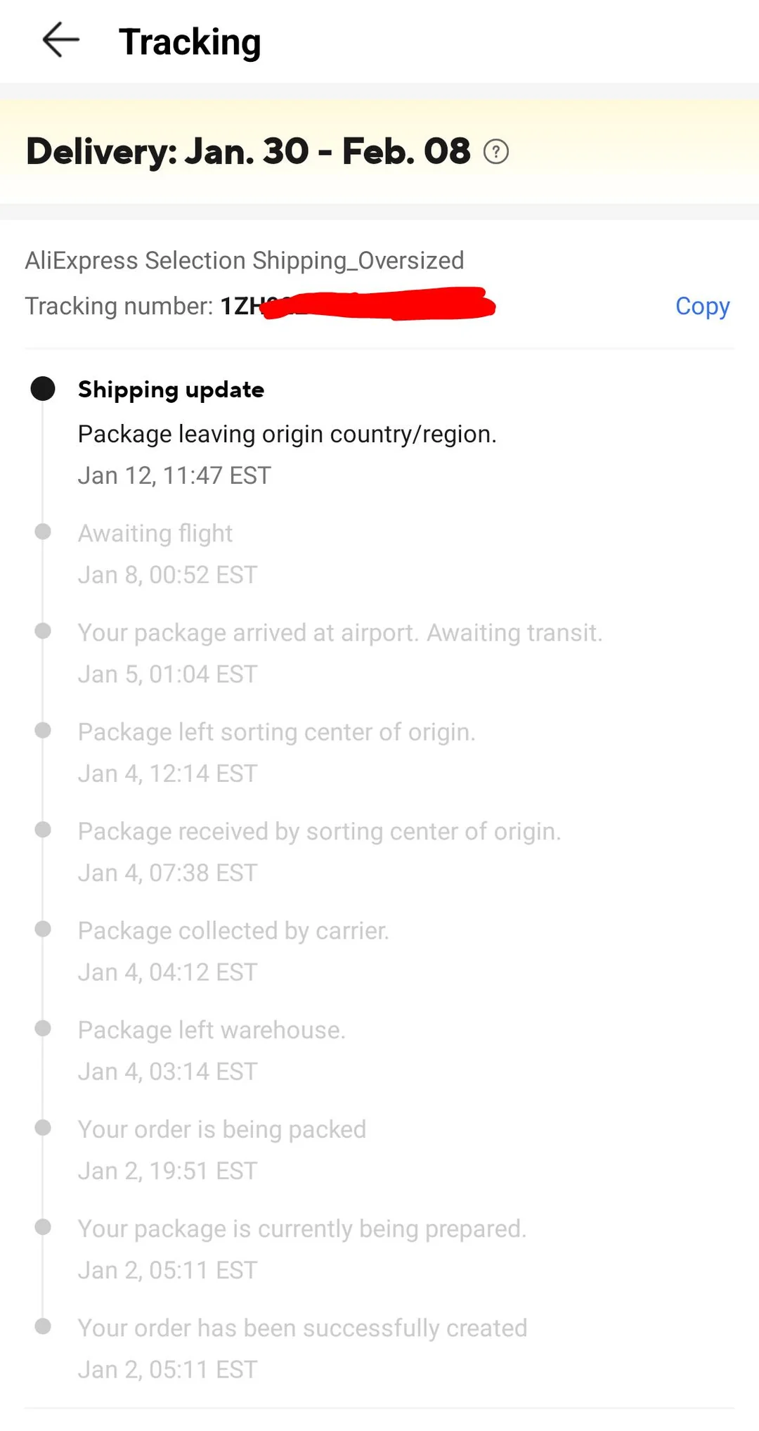 Package Leaving Origin Country/Region AliExpress Meaning